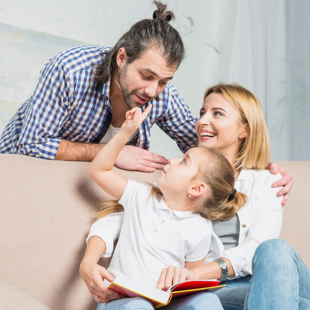 Parent and child smiling together